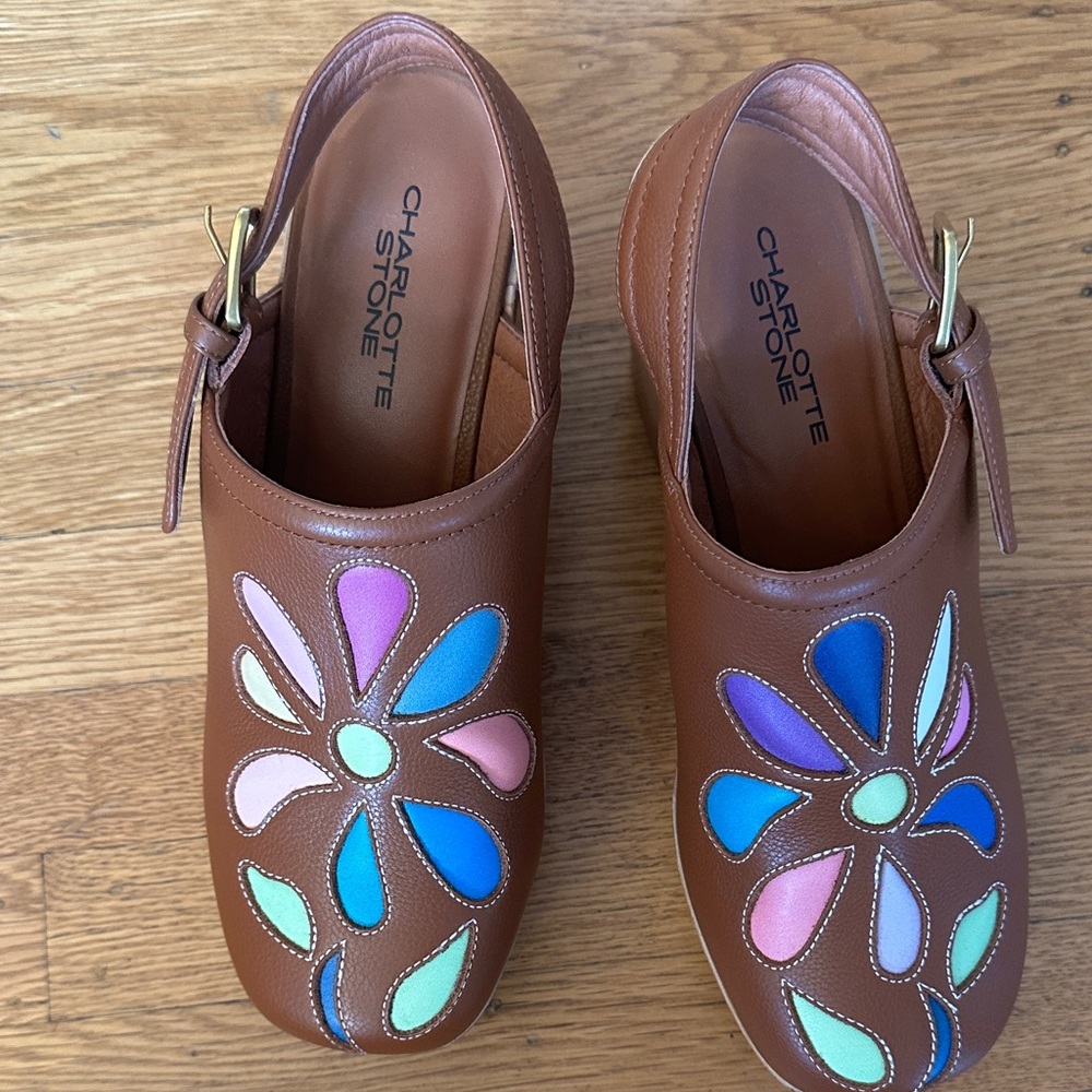 Charlotte Stone Brown Mules with Multicolor Floral Design - Picture 4 of 7